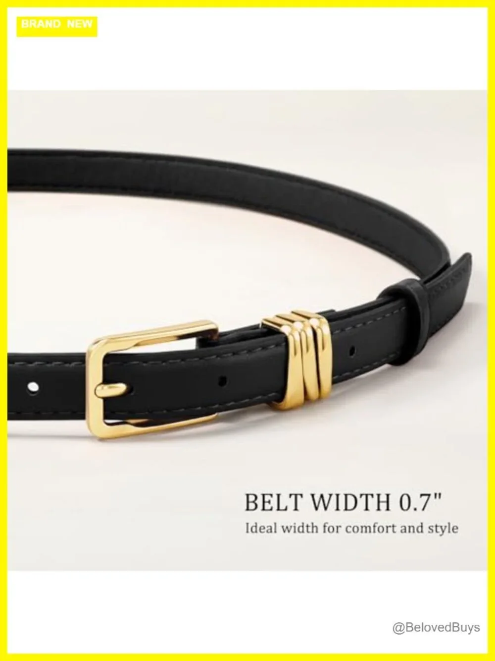 Women Skinny Faux Leather Belt with Gold Buckle and Metal Loops